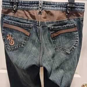 Harley-Davidson Vintage Embroidered, Leather Trim and Studded Jeans Women Size 4